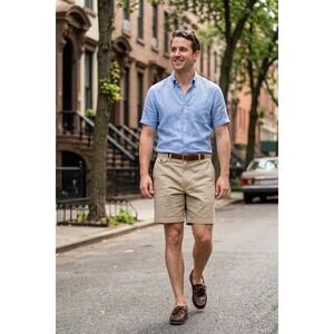 Towncraft Vintage 90's Mens Khaki Chino Shorts 44 Elastic Waist Cotton Blend Tan